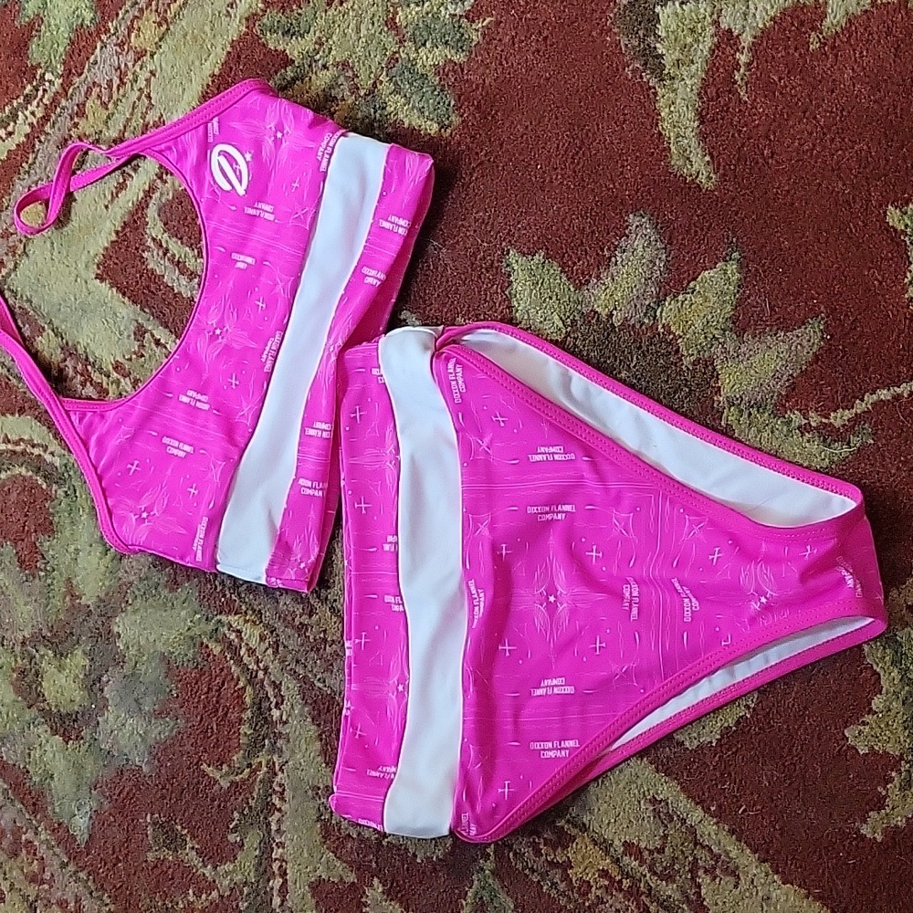 Dixxon hot pink and white 2 piece swim